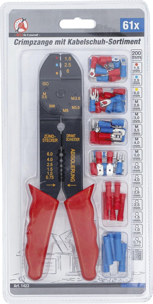 Auto instrumenti un iekārtas - Crimping Pliers Set with cable lug Assortment | 200 mm | 61 pcs. (1423)