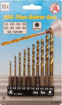 Auto instrumenti un iekārtas - HSS Drill Set | titanium coated | 1.5 - 6 mm | 10 pcs. (50801)
