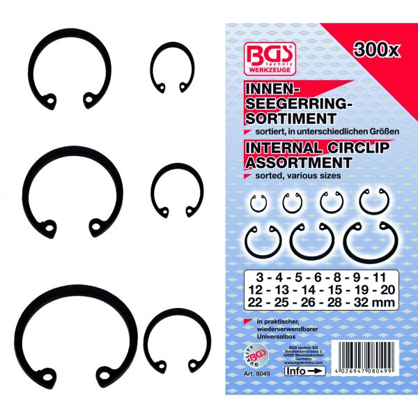 Auto instrumenti un iekārtas - Internal Circlip Assortment | Ø 3 - 32 mm | 300 pcs. (8049)