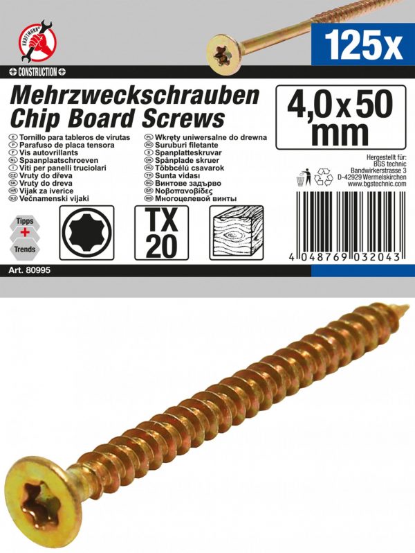 Auto instrumenti un iekārtas - Multi-Purpose Screws | T-Star (for Torx) T20 | 4.0 x 50 mm | 125 pcs. (80995)