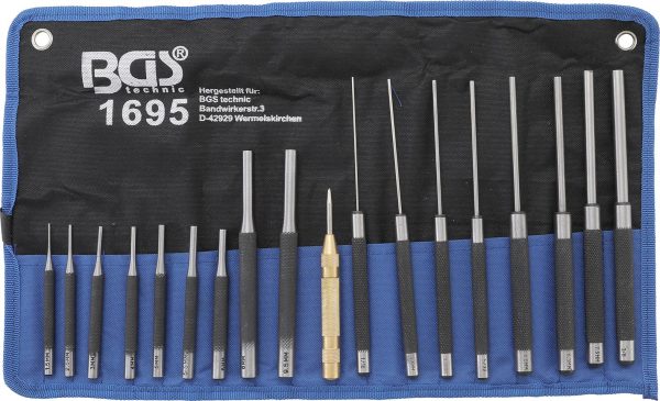 Auto instrumenti un iekārtas - Parallel Pin Punch Set | 100-150-200 mm | 1.5 - 9.5 mm | incl centre Punches | 18 pcs. (1695)