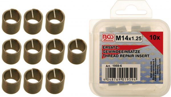 Auto instrumenti un iekārtas - Replacement Thread Inserts | M14 x 1.25 | 10 pcs. (1959-6)