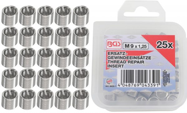 Auto instrumenti un iekārtas - Replacement Thread Inserts | M9 x 1.25 mm | 25 pcs. (9435-1)