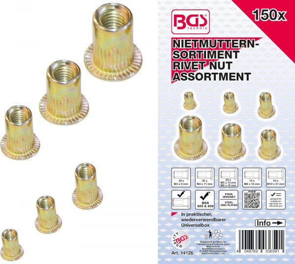 Auto instrumenti un iekārtas - Rivet Nuts Assortment | galvanized steel | 150 pcs. (14126)