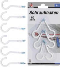 Auto instrumenti un iekārtas - Screw Hook Assortment | white | plastic-coated | 60 mm | 6 pcs. (88181)
