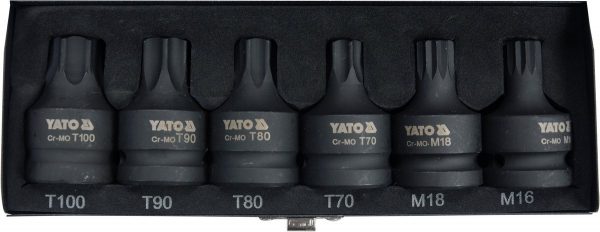 Auto instrumenti un iekārtas - Set of percussion wrench spanners | 20 mm (3/4") | T-Star (Torx) T70 - T100 | spline M16-M18 | 6 vnt. (YT-10653)