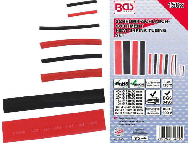 Auto instrumenti un iekārtas - Shrink tube assortment | Red / Black | 150 pcs. (9404)