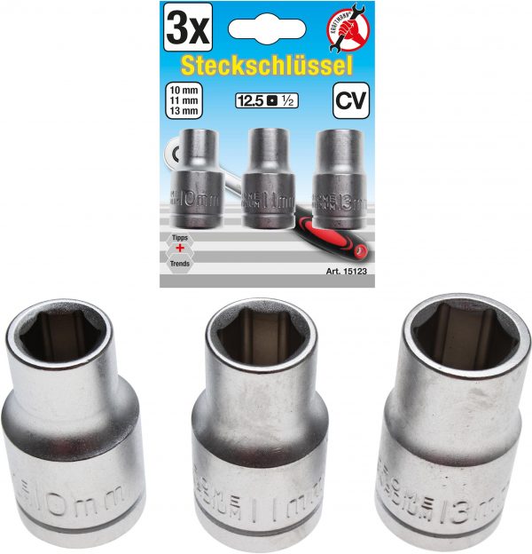 Auto instrumenti un iekārtas - Socket Set | 12.5 mm (1/2") Drive | 10 - 11 - 13 mm | 3 pcs. (15123)