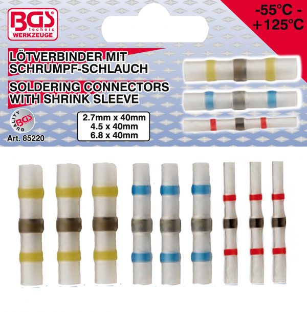 Auto instrumenti un iekārtas - Soldering Connector Set | with Shrink Tube | 9 pcs. (85220)