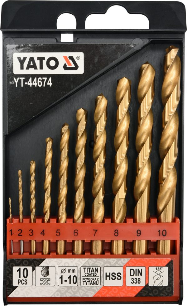 Auto instrumenti un iekārtas - TWIST DRILL BIT SET HSS-TiN 10PCS 1-10MM (YT-44674)