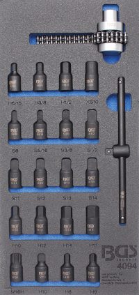 Auto instrumenti un iekārtas - Tool Tray 1/3: Oil Pan Sockets / Oil Filter Chain Wrench | 22 pcs. (4094)