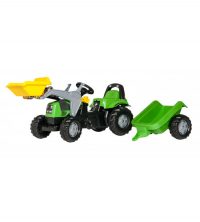 Bērnu traktors ar pedāļiem rollyKid Deutz ar kausu un  piekabi  (2